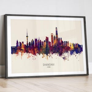 Shanghai Skyline China, Stadtansicht Gemälde Kunstdruck Poster LX (14987)