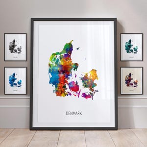 Carte du Danemark, aquarelle, impression d'art poster MX (10816)