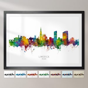 Limerick Skyline Ireland, Cityscape Painting Art Print Poster CX (15732)