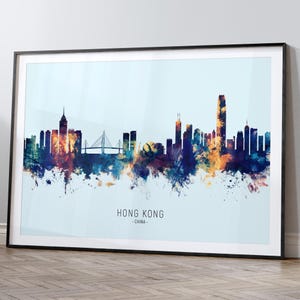 Hong Kong Skyline China, Stadtansicht Gemälde Kunstdruck Poster HX (12014)