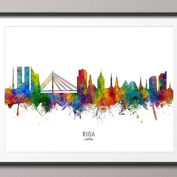 Riga Skyline Latvia, Cityscape Painting Art Print Poster CX (6680)