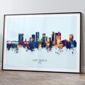 Fort Worth Skyline Texas, Cityscape Painting Art Print Poster HX (32014)