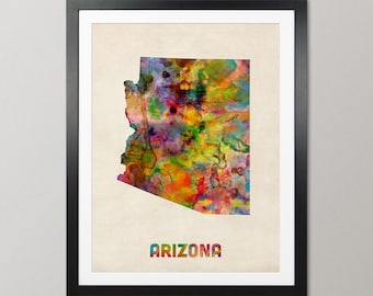 Arizona Map USA, Watercolor United States of America Art Print Poster - JX (346)
