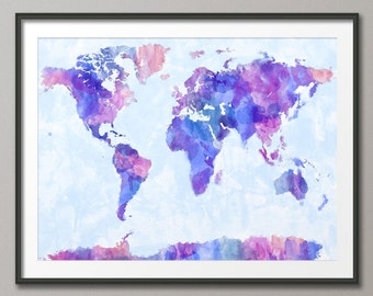Map of the World Map Watercolor Painting, Art Print (143)