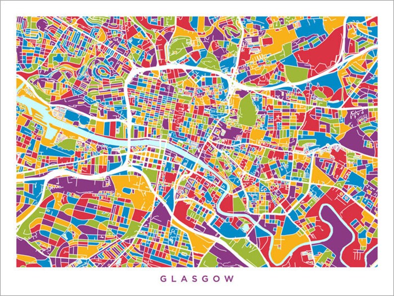 Glasgow Map Scotland Glasgow City Street Map Art Print Etsy