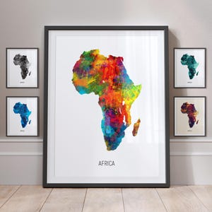 Africa Map, Watercolour Painting Art Print Poster MX (10765)