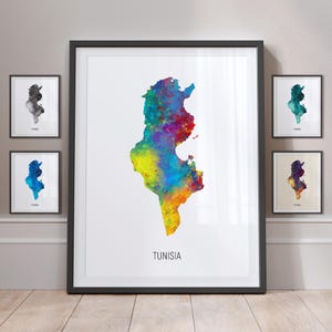 Kaart van Tunesië, aquarel schilderij Art Print poster MX (10959)