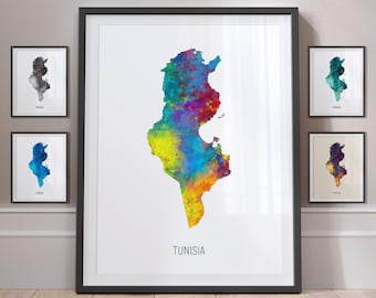 Carte de la Tunisie, aquarelle, impression d'art, affiche MX (10959)