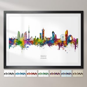 Baku Skyline Aserbaidschan, Stadtansicht Gemälde Kunstdruck Poster CX (29643)