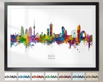 Baku Skyline, Azerbaijan - Cityscape Painting Art Print Poster CX (29643)
