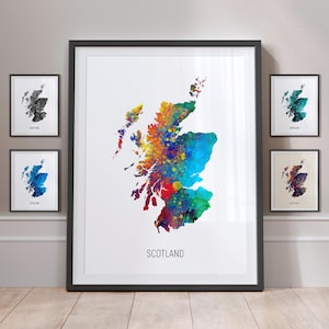 Kaart van Schotland, aquarel schilderij Art Print poster MX (10929)