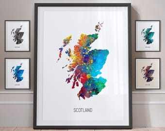 Scotland Map, Watercolour Painting Art Print Poster MX (10929)