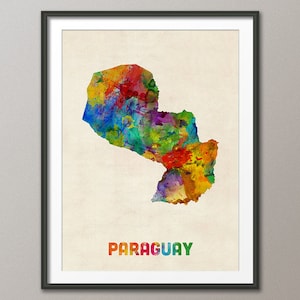 Paraguay Aquarell Landkarte, Kunstdruck (1329)