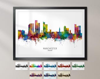Manchester Skyline England, Cityscape Art Print Poster KX (37783)