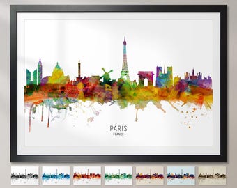 Paris Skyline France, Cityscape Painting Art Print Poster CX (6517)