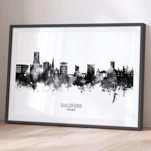 Guildford Skyline England, Cityscape Painting Art Print Poster BX (28030)