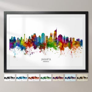 Skyline de Jakarta, Indonésie, affiche d&#39;impression d&#39;art peinture paysage urbain CX (6714)