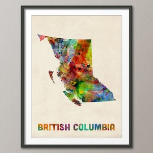 British Columbia Watercolor Map Canada, Art Print (80)