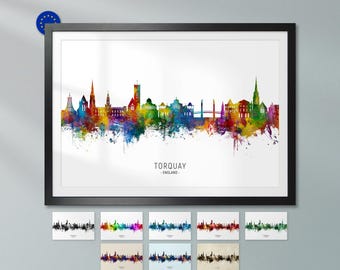 Vista panorâmica de Torquay, Inglaterra, pôster impresso com arte da paisagem urbana ZX (23736)