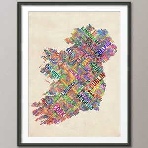 Irlande Eire City carte texte, impression d'art (310)