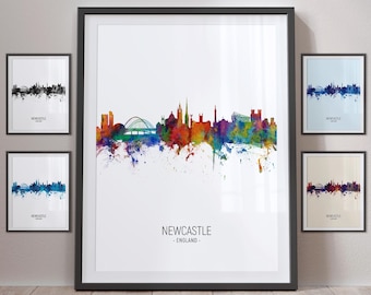 Newcastle Skyline, England Cityscape Art Print Poster Portrait - PX (4878)