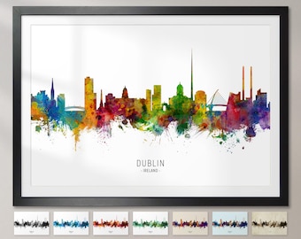 Dublin Skyline Ireland, Cityscape Painting Art Print Poster CX (6497)