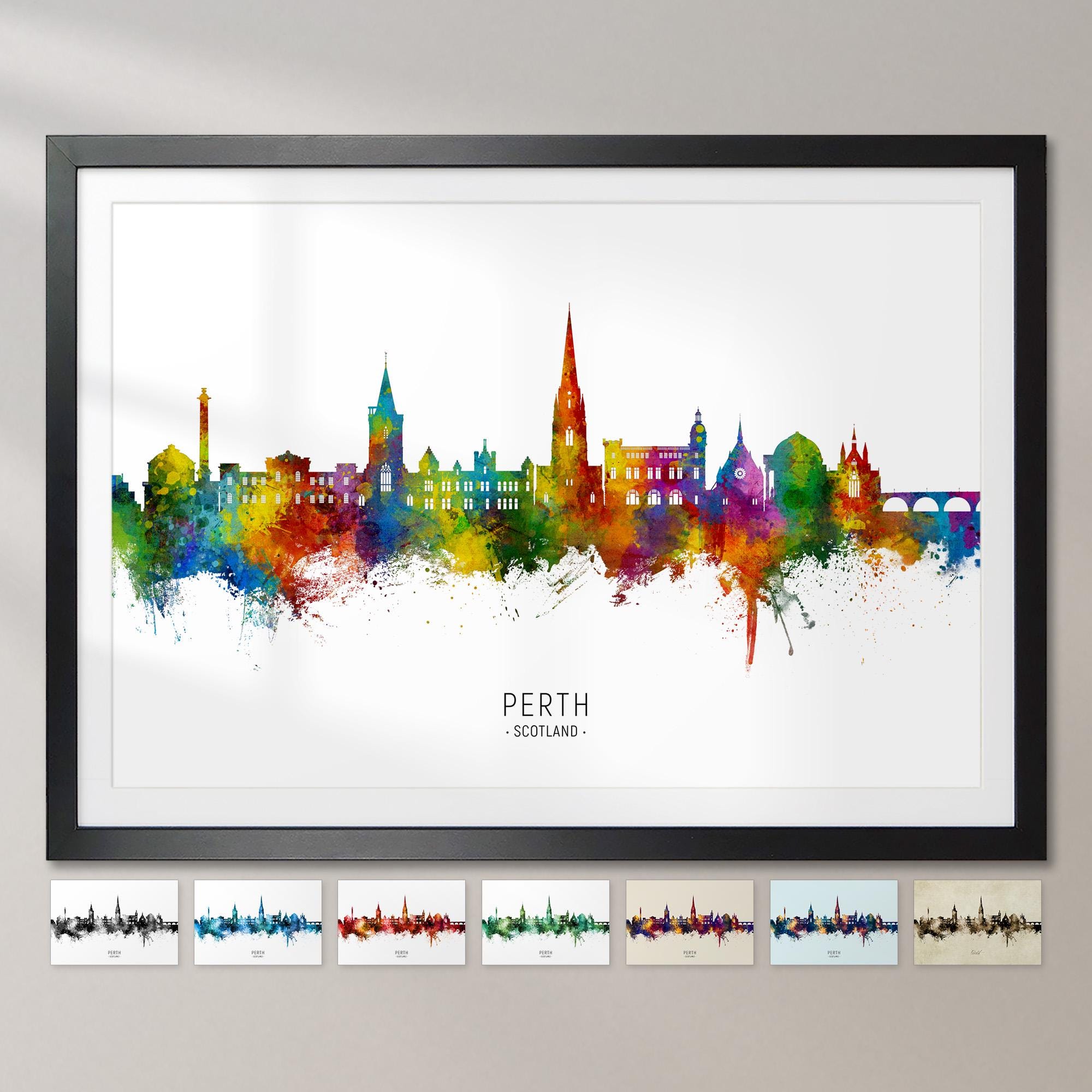 Perth Skyline Scotland, Cityscape Painting Art Print Poster CX (24151)