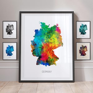 Carte de l'Allemagne, affiche imprimée aquarelle MX (10836)