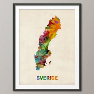 Mapa da Suécia em aquarela (Sverige), impressão artística (452)