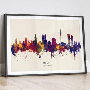Munich Skyline Deutschland, Cityscape Painting Art Print Poster LX (14980)