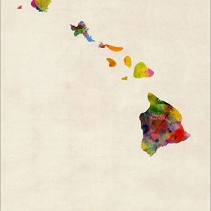 Hawaii Watercolor Map USA, Art Print 363 image 3