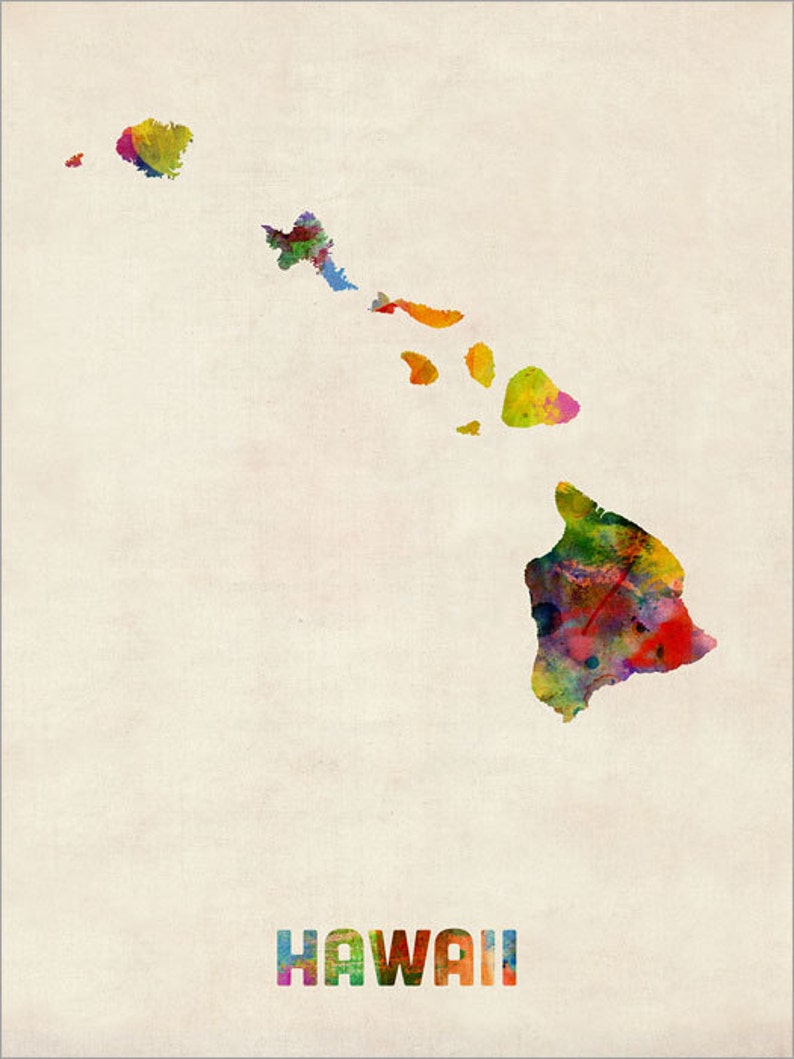 Hawaii Watercolor Map USA, Art Print 363 image 3