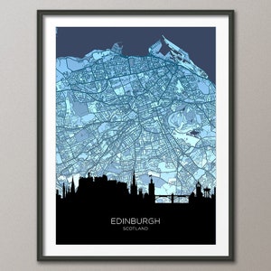 Carte d'horizon d'Édimbourg en Écosse, affiche imprimée paysage urbain (32281)