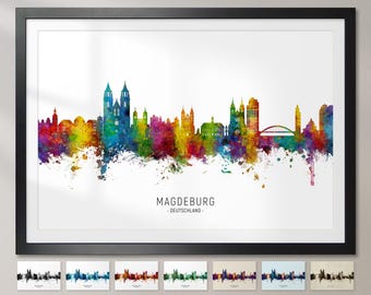 Magdeburg Skyline, Deutschland - Cityscape Painting Art Print Poster CX (16451)