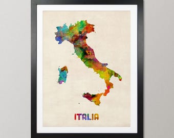 Italy Map, Watercolour Art Print Poster, Country Travel Wall Decor - JM (433)