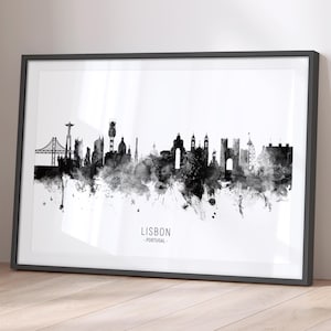 Lisbon Skyline Portugal, Cityscape Painting Art Print Poster BX (11470)