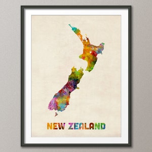 Carte aquarelle de Nouvelle-Zélande, impression d'art (450)