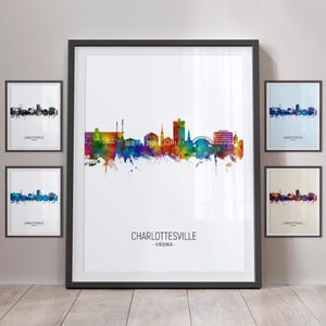 Skyline van Charlottesville, Charlottesville, Virginia, stadsgezicht Art Print poster portret PX (27867)