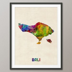 Carte aquarelle de Bali, Indonésie, impression d'art (2480)