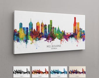 Melbourne Skyline Australia, Box Canvas Art Print (6512)