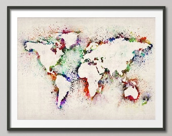 Map of the World Map Abstract Painting, Art Print, (778)