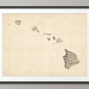 Partition ancienne d'Hawaï, carte des États-Unis, impression d'art QX (1090)