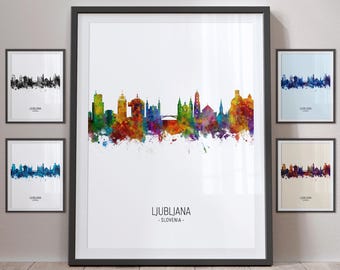 Ljubljana Skyline, Slovenia Cityscape Art Print Poster Portrait - PX (5142)