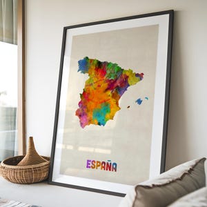 Spain Map Watercolour Art Print Poster, Country Travel Wall Decor - JM ((997) image 3
