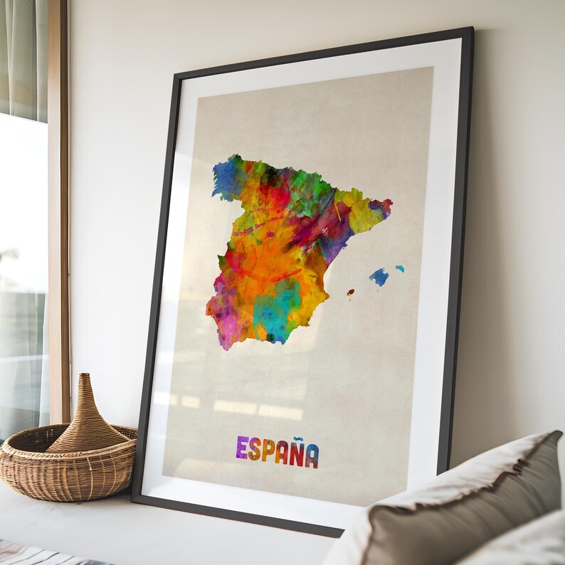 Spain Map Watercolour Art Print Poster, Country Travel Wall Decor - JM ((997) image 3