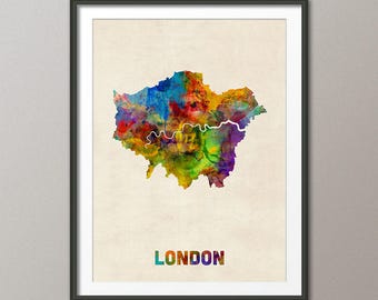 London Map, Watercolour Map of London England, art print (3010)