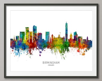 Birmingham Skyline England, Cityscape Painting Art Print Poster CX (6489)