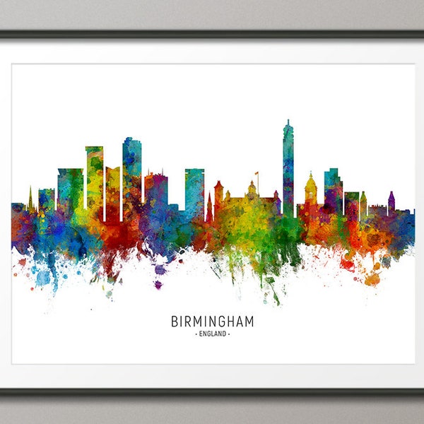 Birmingham Skyline England, Cityscape Painting Art Print Poster CX (6489)