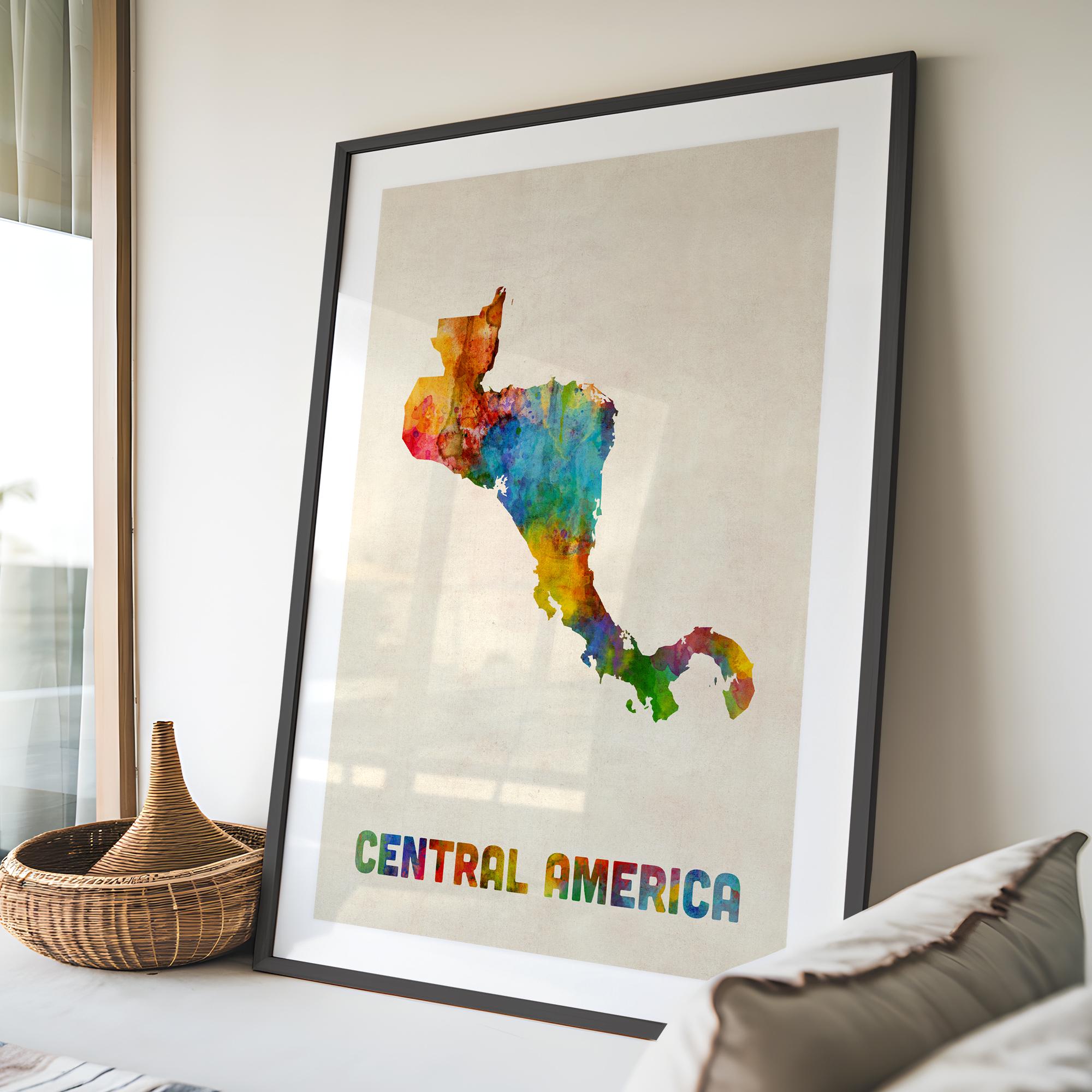 Central America Map, Watercolour Art Print Poster, Country Travel Wall ...
