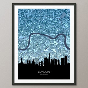 London England Skyline Map, Cityscape Art Print Poster (32265)